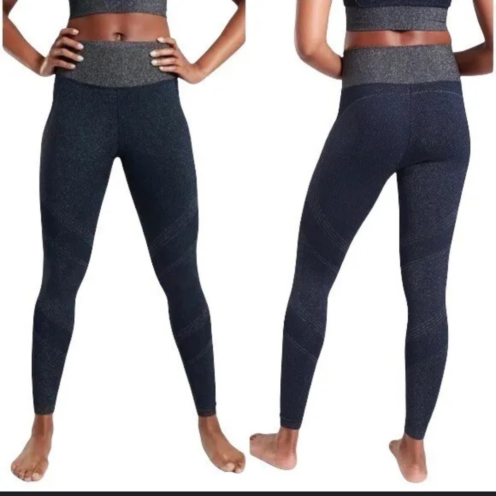Athleta TWILIGHT Semless tight navy blue sliver glitter size small gym w…
